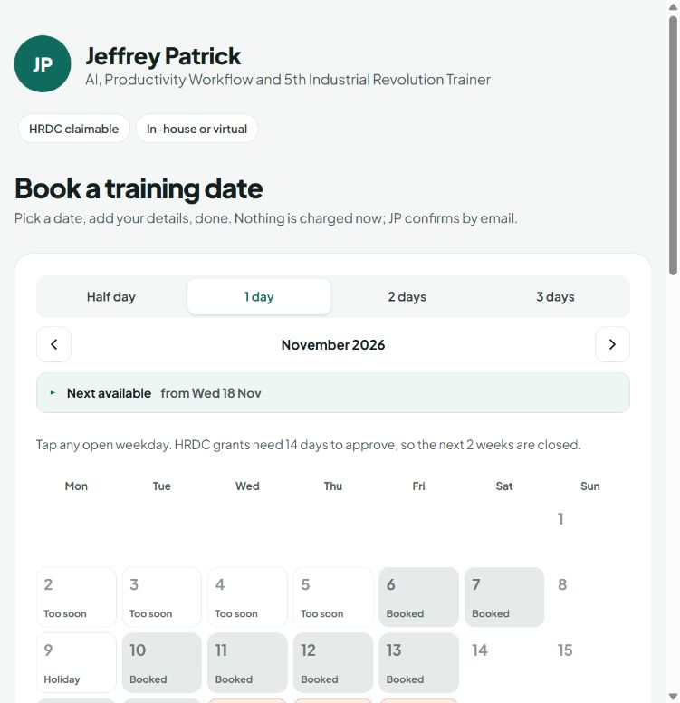 Book booking calendar interface preview